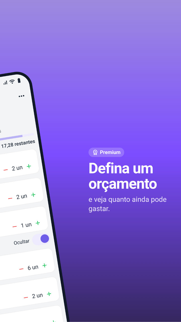 Orçamento da lista mostrando quanto ainda pode gastar (Premium)